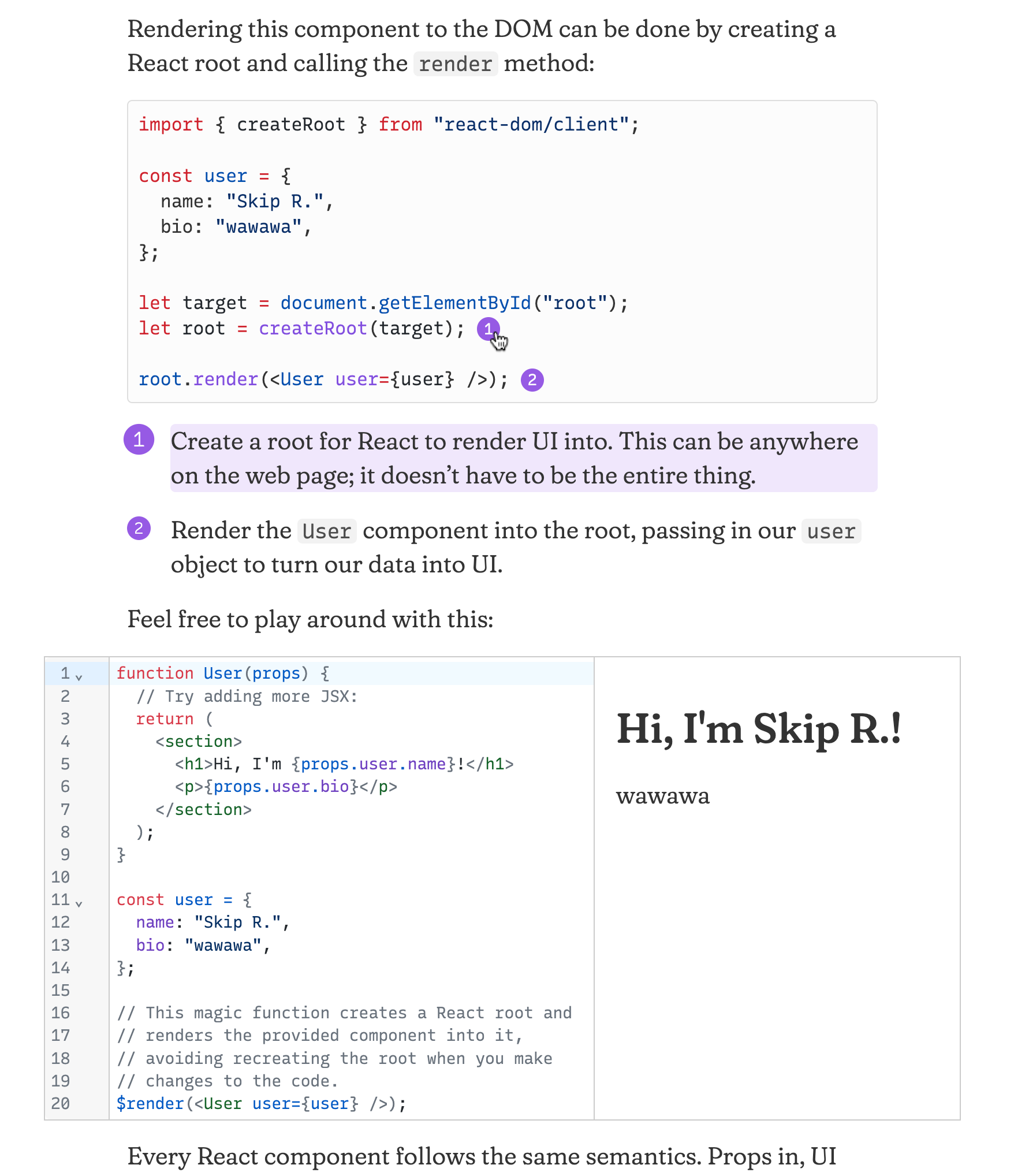A screenshot of the eternally work-in-progress React blog post.